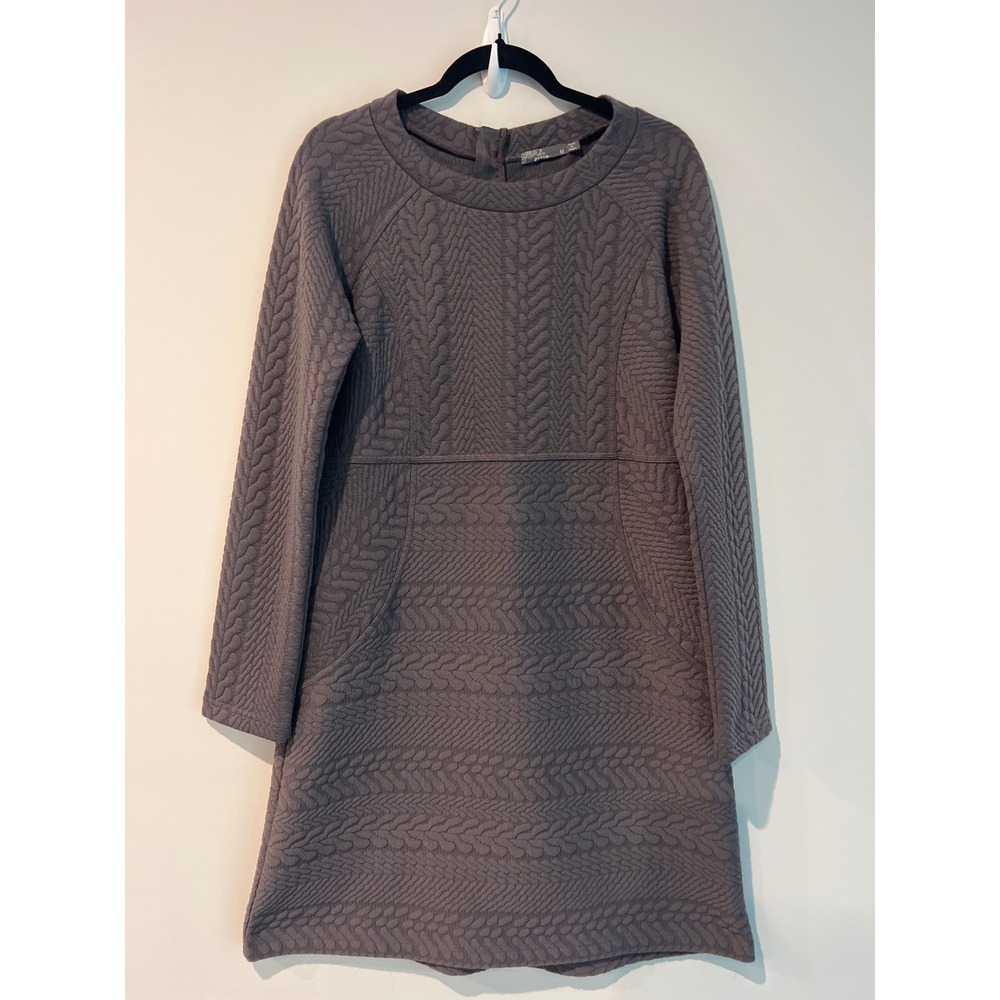 Prana Women's Light Plum Textured Cable Knit Long Sleeve Shift Dress Size M